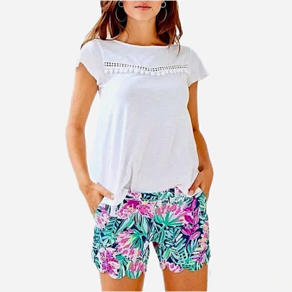Lilly Pulitzer White Florabelle Knit Embroidery Flutter Sleeve Top Size Medium